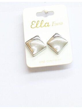 NWT Ella Euro Fashion Organic Wave Square Post Stud Earrings Silver Gray .75"